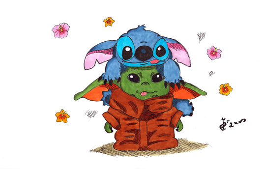 Stitch and Grogu - 11x17 Character Drawing