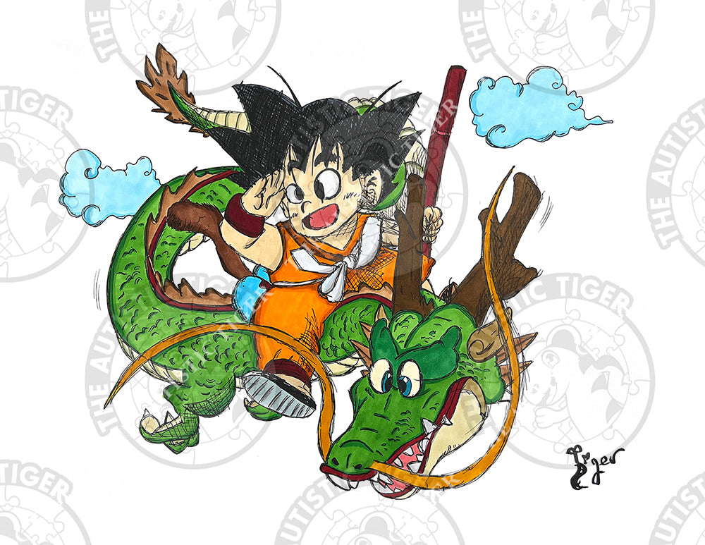 Art Print - A3 Kid Goku on Dragon - Dragon Ball Z