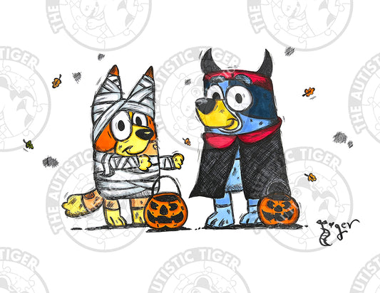 Art Print - B2 Bluey and Bingo Halloween