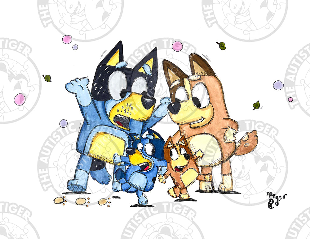 Art Print - B6 Heeler Family Hoorah - Bluey