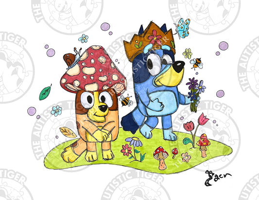 Art Print - B7 Bluey and Bingo Mushroom