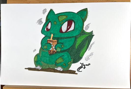 Bulbasaur w/ Boba - Pokemon - 11x17 Character Drawing