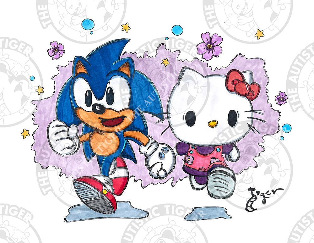 Art Print - C17 Sonic and Hello Kitty - Sonic the Hedgehog / Sega