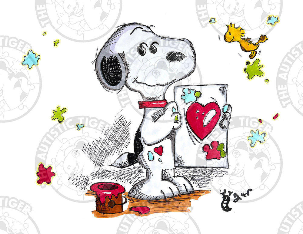 Art Print - C33 Snoopy Heart Drawing - Peanuts