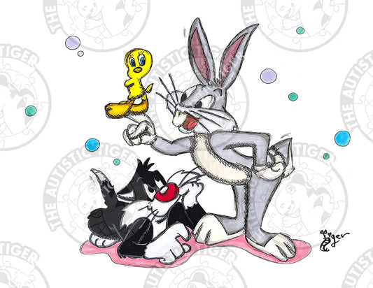 Art Print - C44 Bugs Bunny, Sylvester and Tweety - Looney Tunes