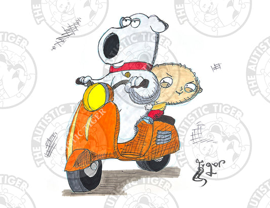 Art Print - C45 Stewie and Brian on a Vespa Color - Family Guy