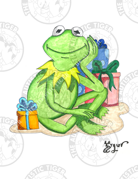 Art Print - D15 Kermit with Present - Muppets