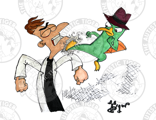 Art Print - D19 Dr Doofenschmurtz and Perry the Platypus - Phineas and Ferb