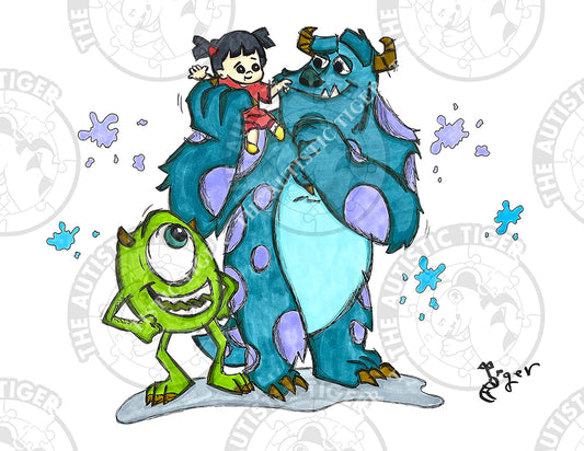 Art Print - D22 Sulley, Mike and Boo - Monsters Inc.