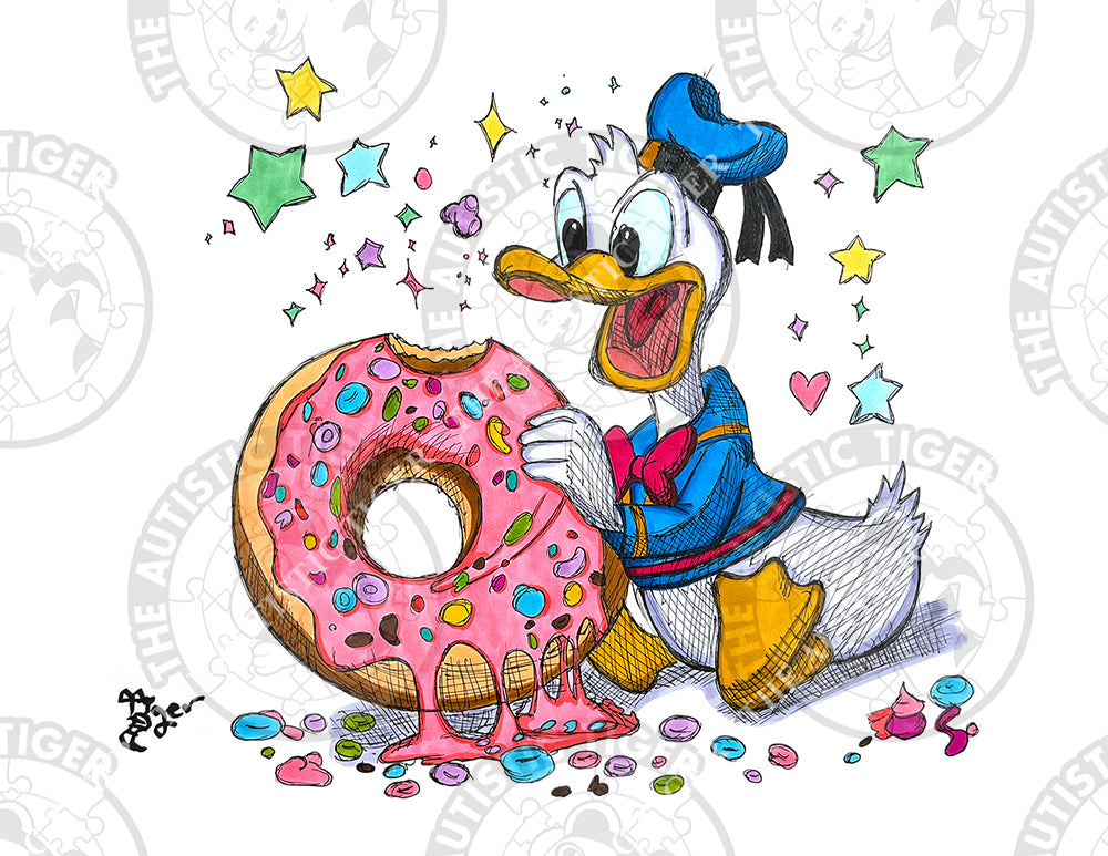 Art Print - D30 Donald Duck with Donut - Disney Fab 5