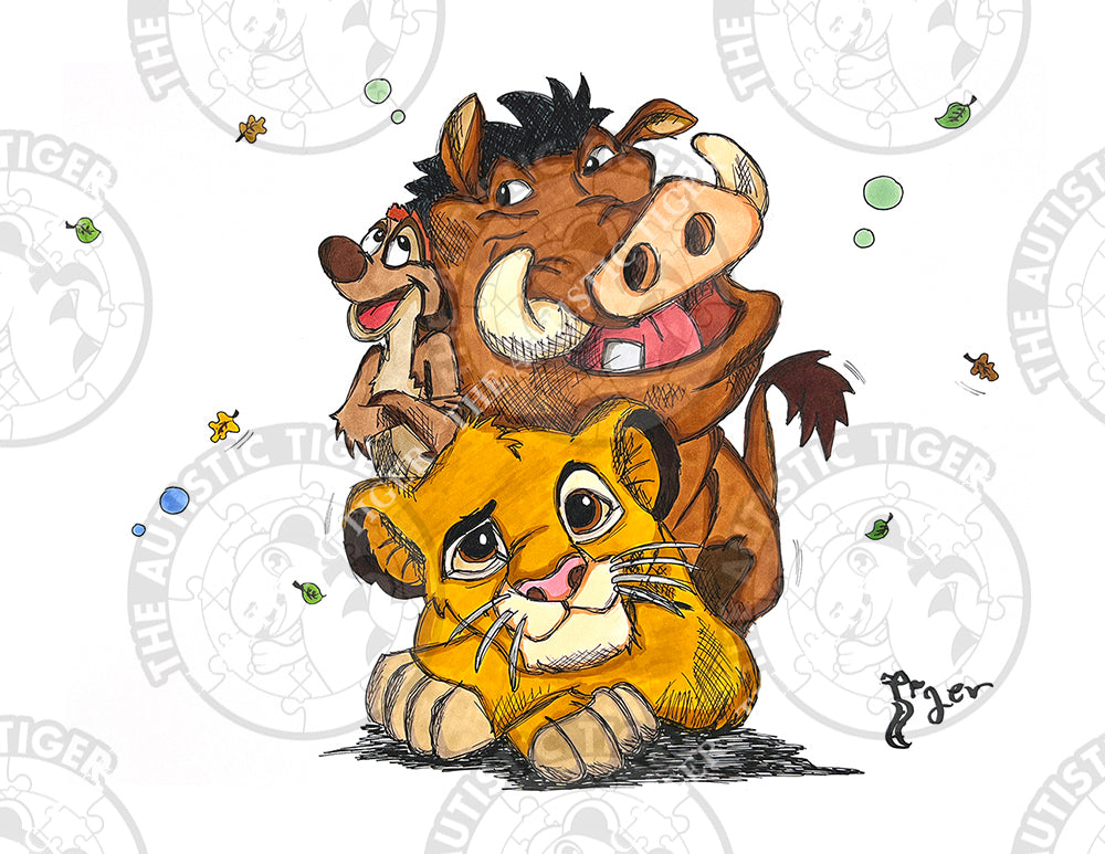 Art Print - D5 - Simba, Timon and Pumbaa - Lion King