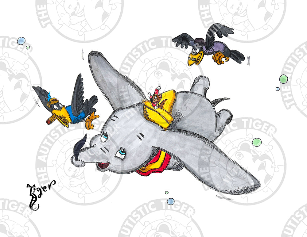 Art Print - D7 Dumbo Flying with Crows