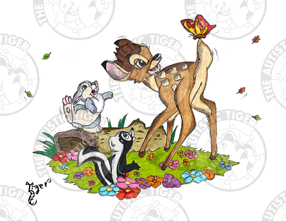 Art Print - D8 Bambi and Friends with Butterfly