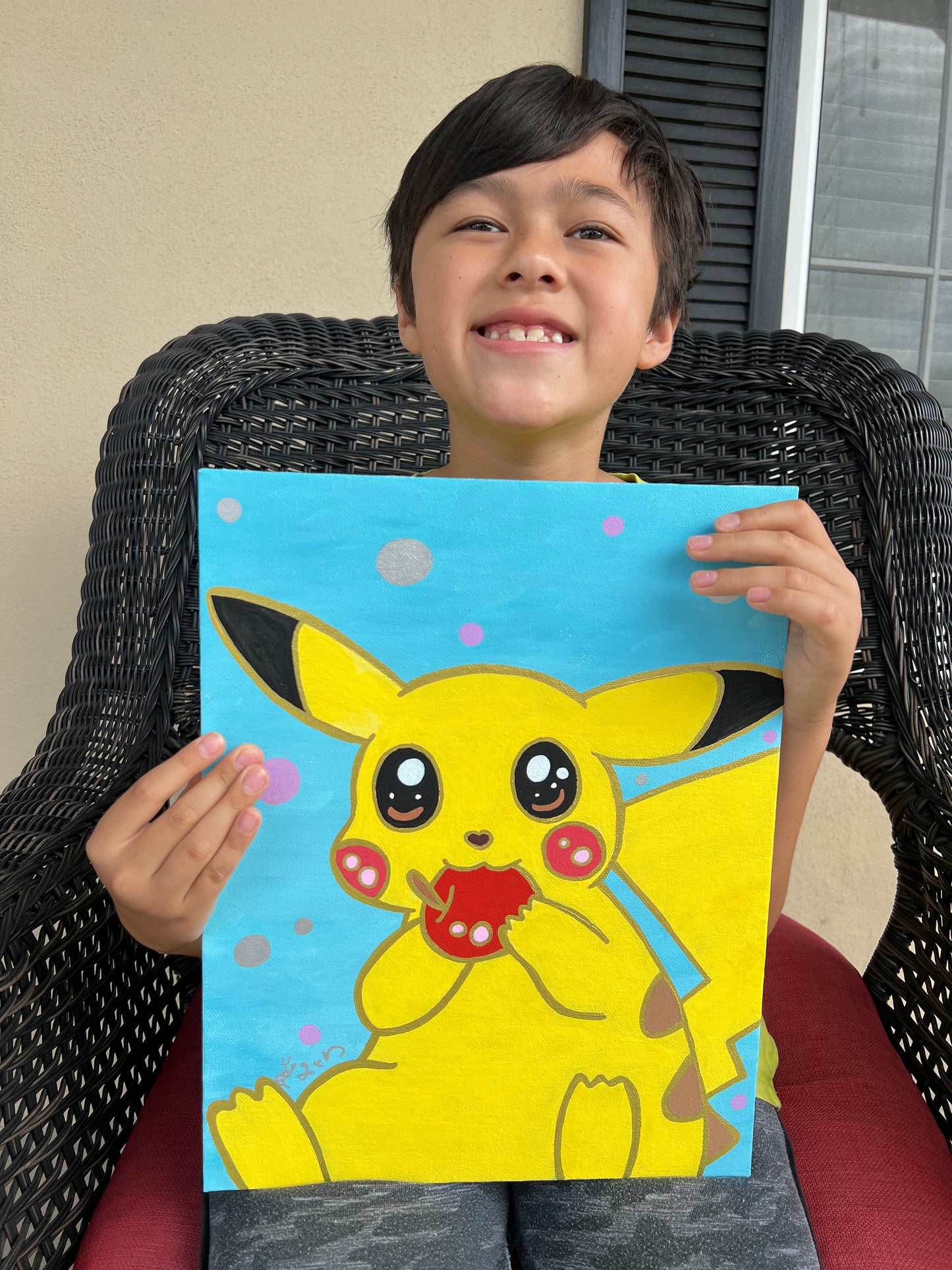 11x14 Painting of Pikachu with Apple