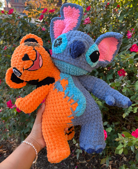 The Autistic Tiger (TAT) / Stitch Hand Crocheted 2-Headed Dead Doll Plushie