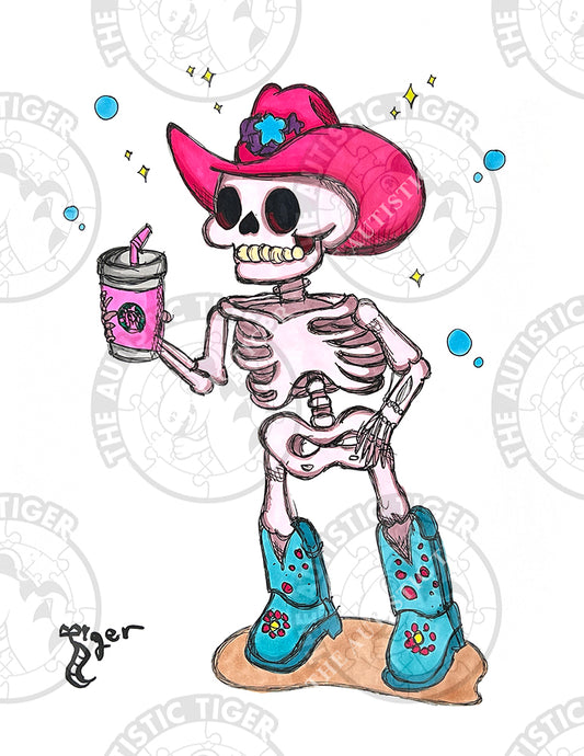 Art Print - M15 Pink Cowboy Skeleton