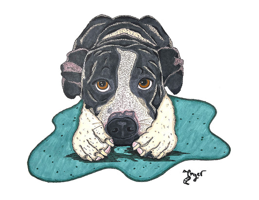 Art Print - M4 Pit Bull - Gray Laying Down - Pet Portrait