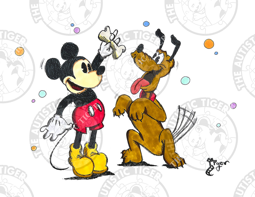 Art Print - MM12 Mickey and Pluto - Disney Fab 5