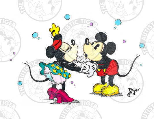 Art Print - MM13 Mickey and Minnie Kiss - Disney Fab 5