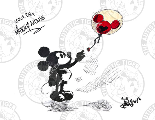 Art Print - MM9 Balloon Girl Mickey SIGNED - Disney Fab 5 Banksy