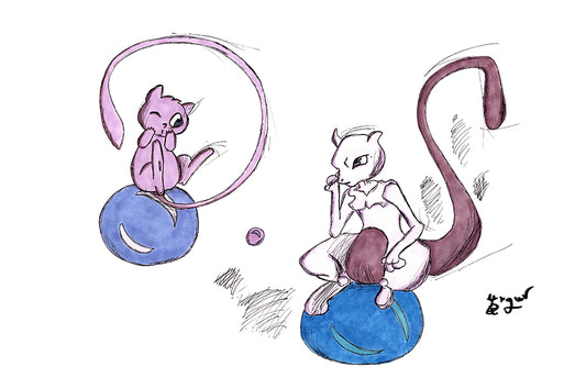 Mew and Mew Two - Pokemon - 11x17 Character Drawing