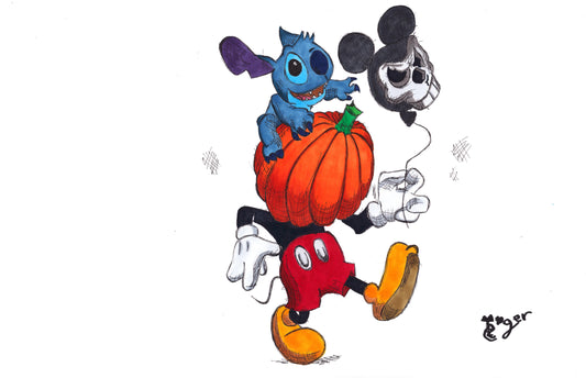 Halloween Mickey and Stitch - 11x17 Character Drawing