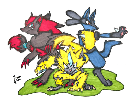 Art Print - N01 Lucario, Zoroark and Zeraora - Pokemon