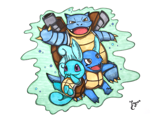 Art Print - N10 Squirtle, Blastoise, and Wartortle - Pokemon