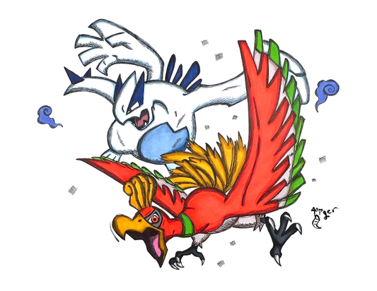 Art Print - N11 Lugia and Ho-Oh - Pokemon