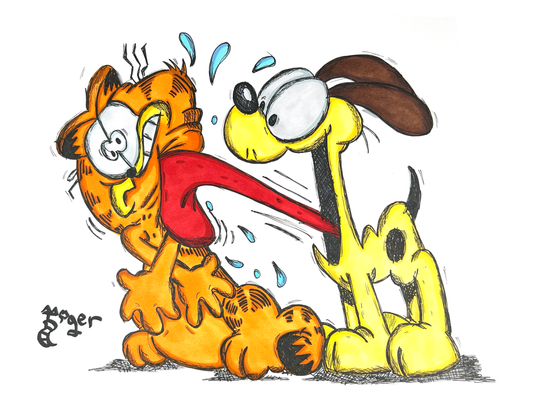 Art Print - N16 Odie Licks Garfield Color 2