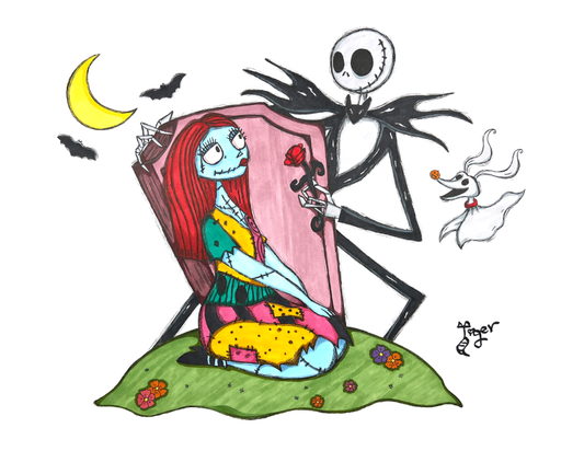 Art Print - N24 Jack and Sally Graveyard - Nightmare Before Christmas