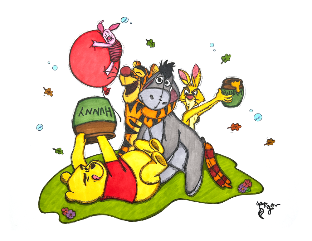 Art Print - N29 - Hunny Fight - Pooh and Friends