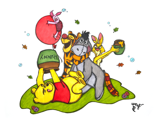 Art Print - N29 - Hunny Fight - Pooh and Friends