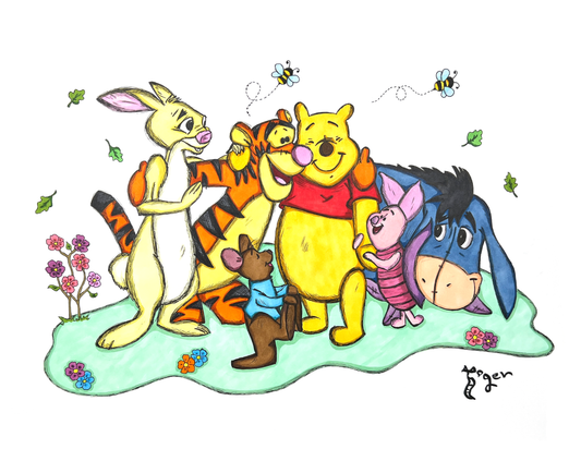 Art Print - N30 - Group Hug - Pooh and Friends