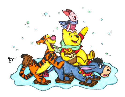 Art Print - N31 - Ice Skating - Pooh and Friends