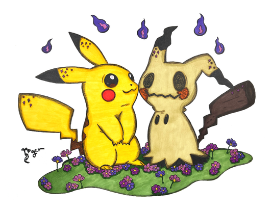 Art Print - N40 Pikachu and Mimikyu - Pokemon
