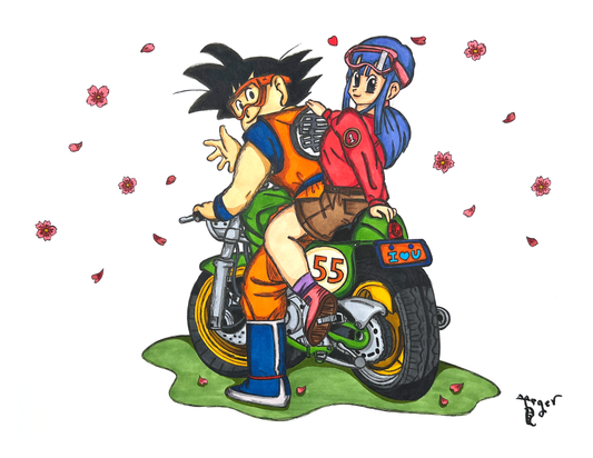 Art Print - N43 Goku and Chi-Chi on a Motorcycle - Dragon Ball Z