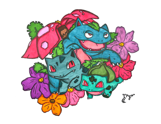 Art Print - N09 Bulbasaur, Venusaur and Ivysaur - Pokemon