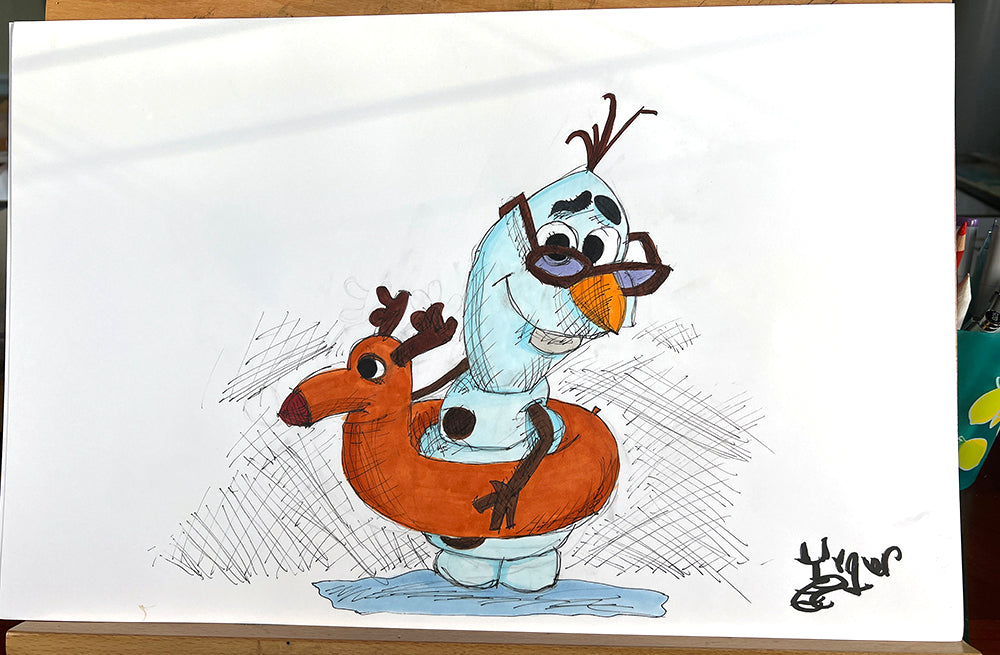 Olaf at the Pool - 11x17 Character Drawing