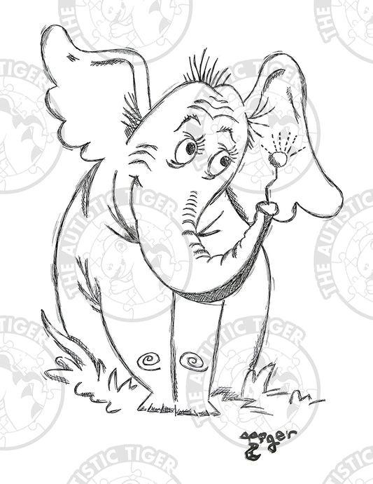 Art Print - P13 Horton the Elephant B/W - Dr Seuss