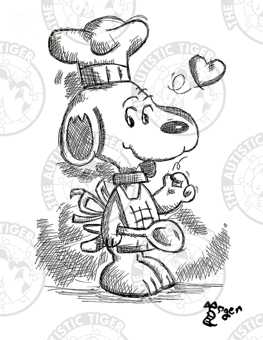 Art Print - P18 Chef Snoopy B/W - Peanuts