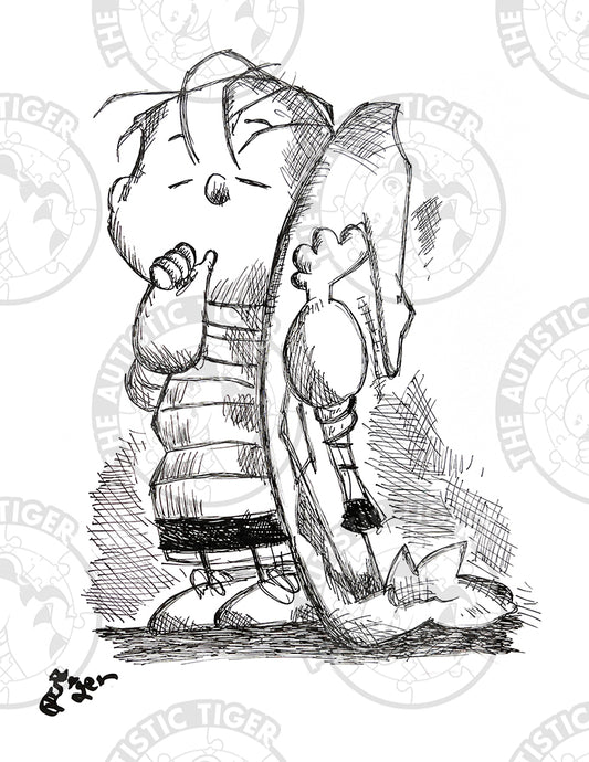 Art Print - P19 Linus with Blanket B/W - Peanuts