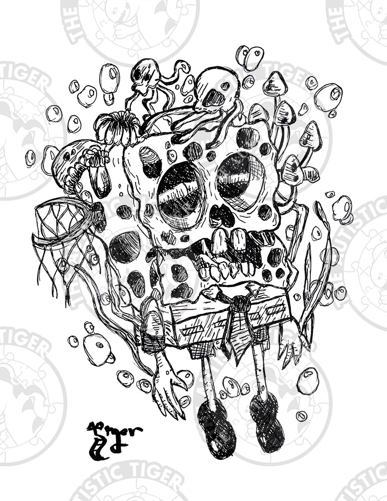 Art Print - P23 Creepy Spongebob B/W - Spongebob Squarepants