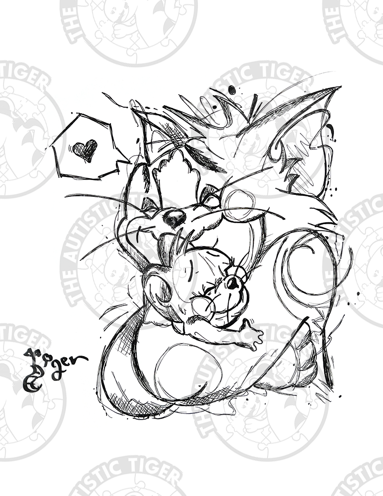 Art Print - P26 Tom and Jerry Hug B/W