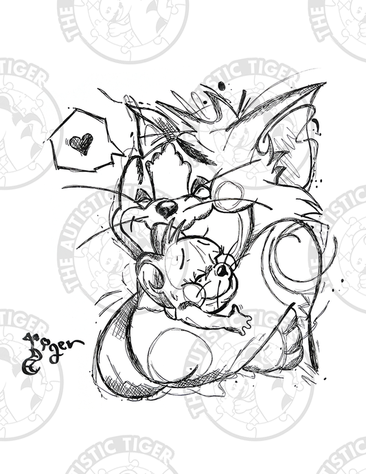 Art Print - P26 Tom and Jerry Hug B/W