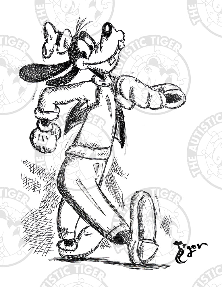 Art Print - P29 Goofy Walking B/W - Disney Fab 5