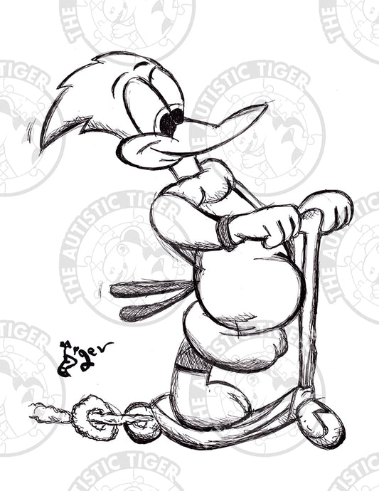 Art Print - P3 Woody Woodpecker B/W