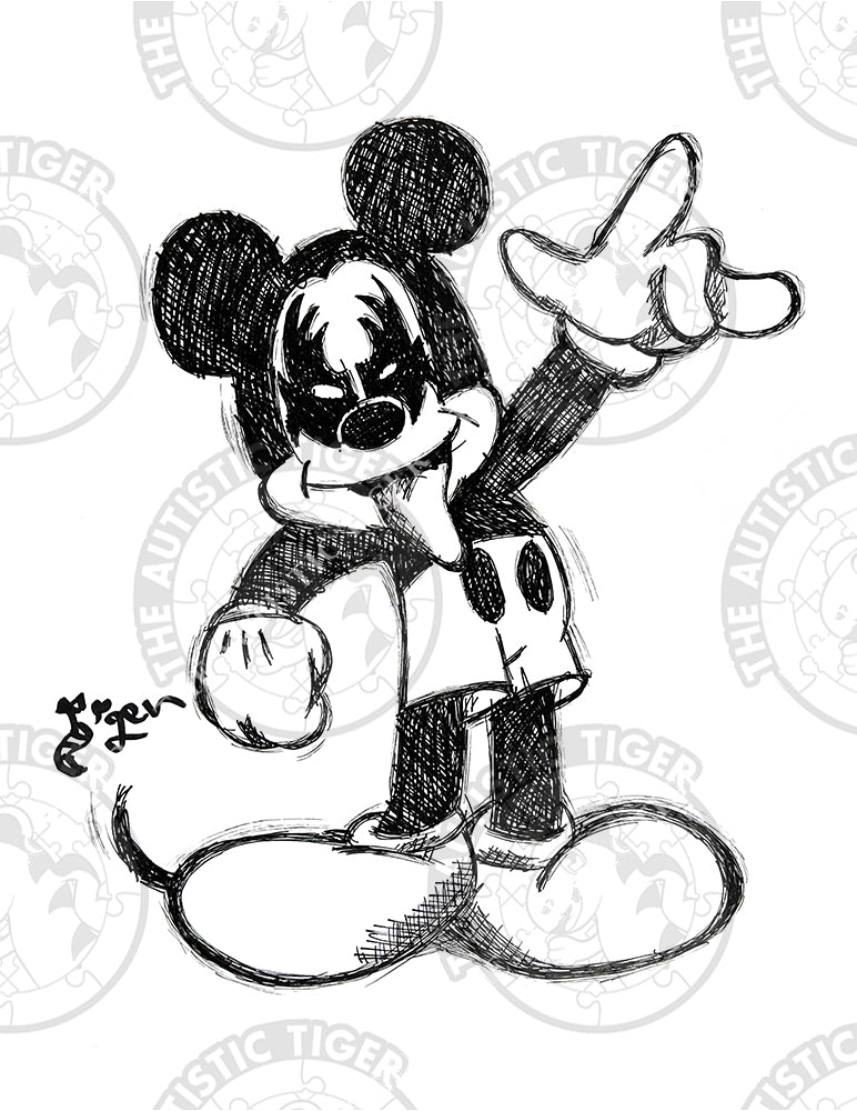 Art Print - P32 Kiss Mickey B/W - Disney Fab 5