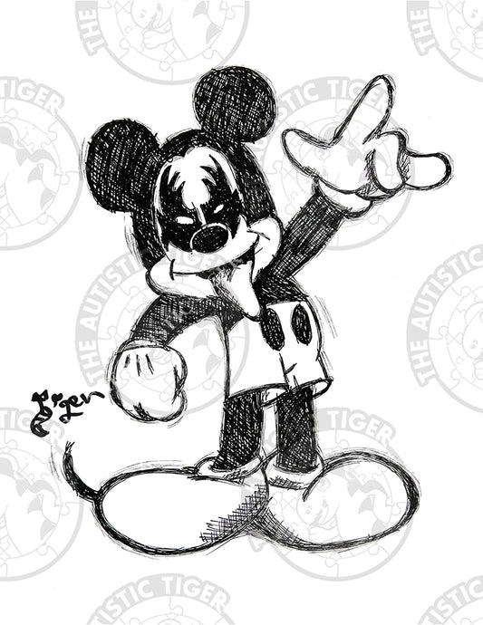 Art Print - P32 Kiss Mickey B/W - Disney Fab 5