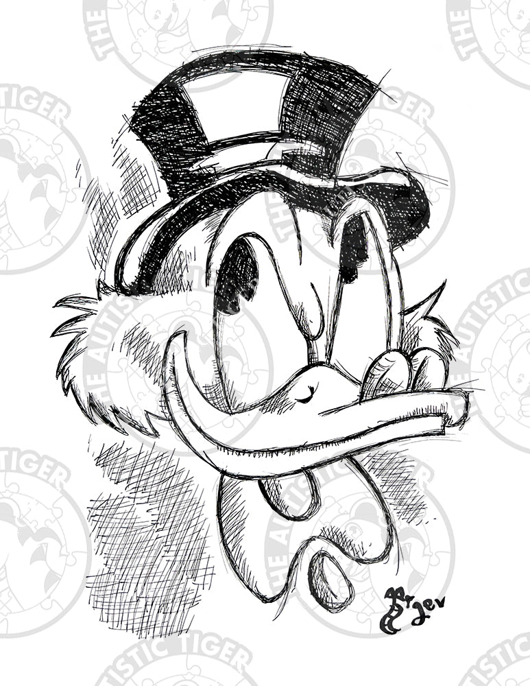 Art Print - P36 Devious Scrooge McDuck B/W - Disney Fab 5